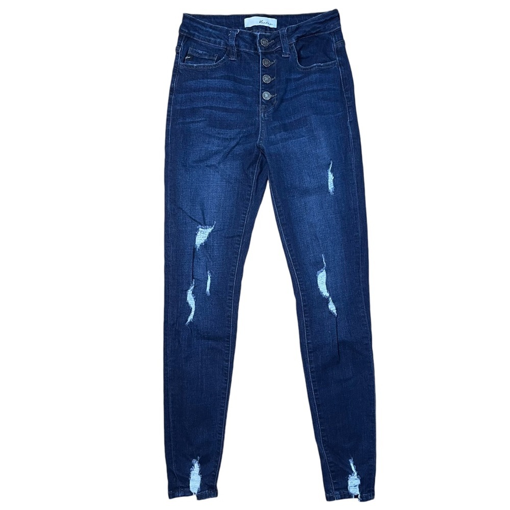 👖 KanCan High Rise Skinny Jeans Dark Wash Distressed Button Fly 5/26